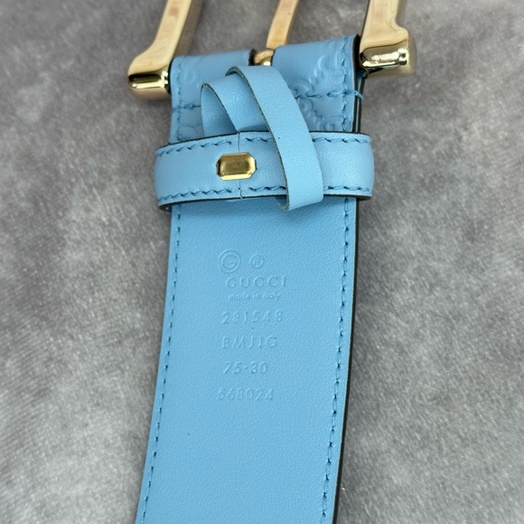 Authentic Gucci Microguccissima Embossed Light Blue Leather Belt 281548 75/30 - Picture 6 of 6